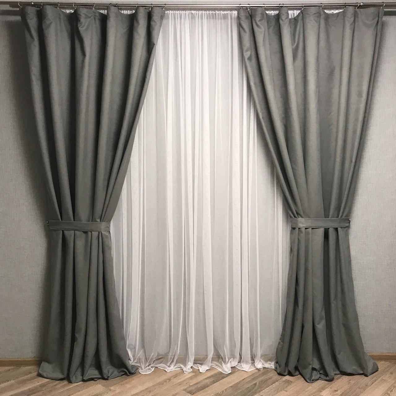 Комплект готових штор з мікровелюру ALBO 200x270 см 2 шт. Серый (SH-PK-339) Комплект готових штор з мікровелюру ALBO 200x270 см 2 шт. Серый (SH-PK-339)