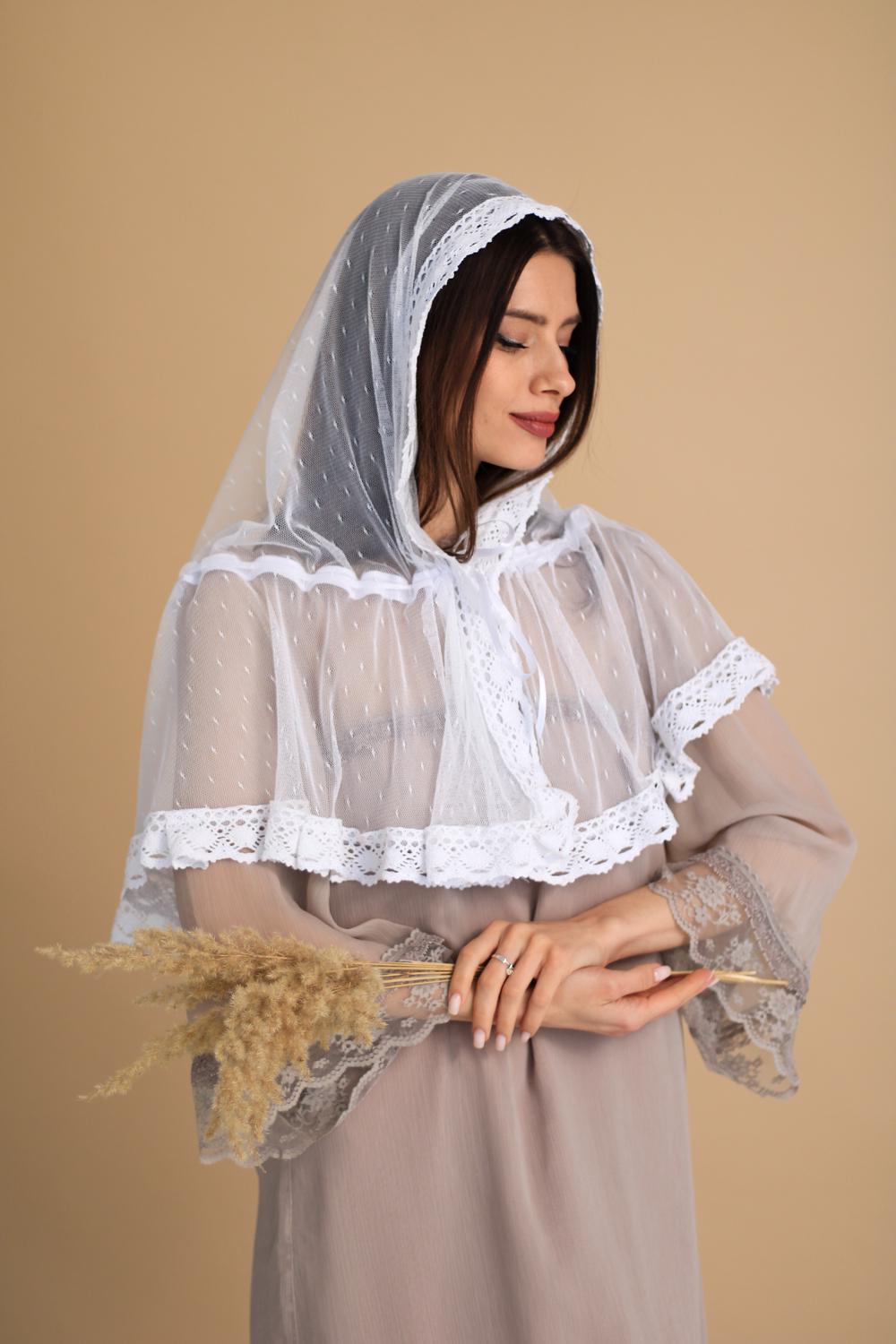 Палантин для храма на голову 80x120 см Белый (п018) - фото 6 Палантин для храма на голову 80x120 см Белый (п018) - фото 6