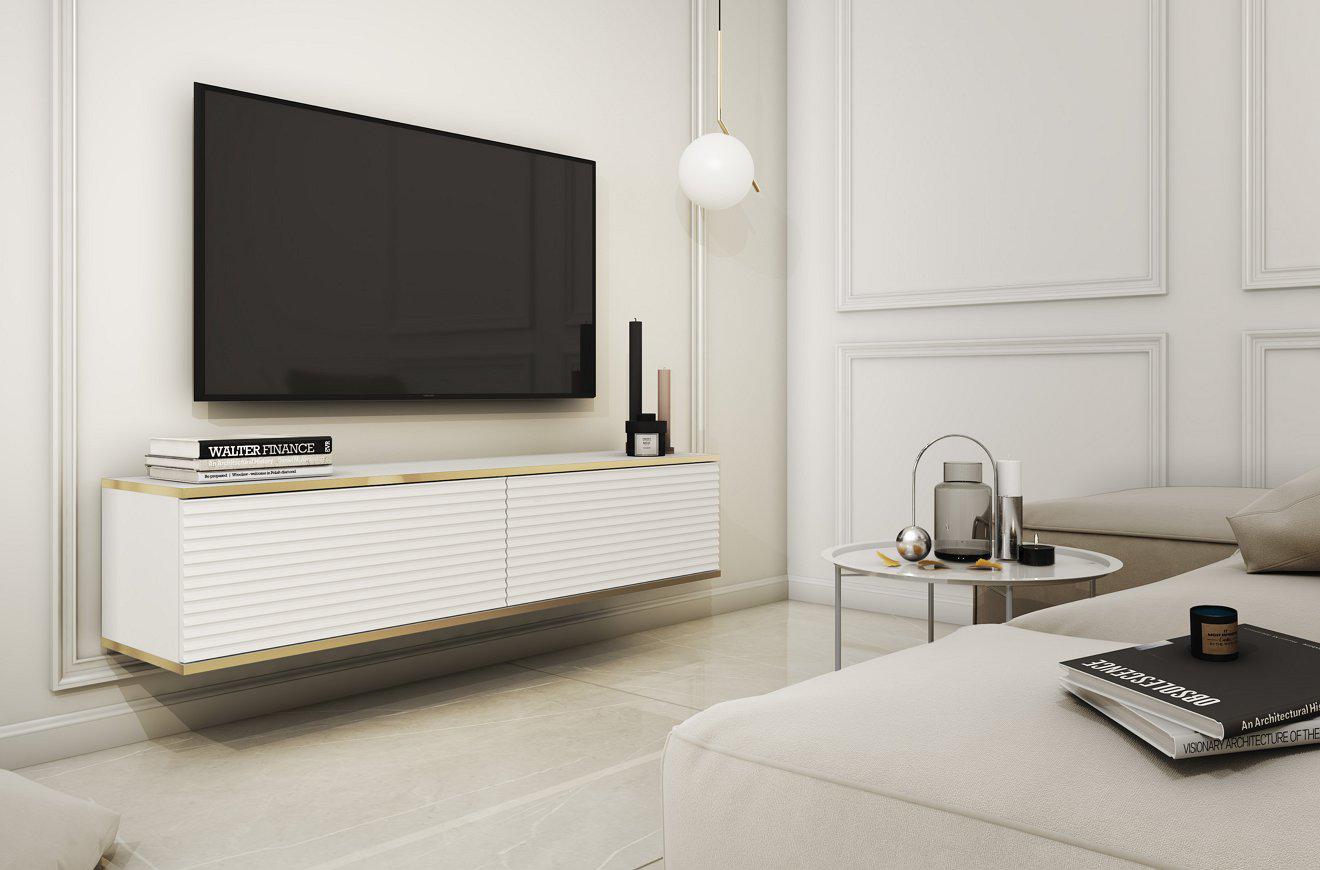 Тумба під телевізор навісна Perfect Home Oro RTV135 MDF 2-дверна Білий (PFH-091354)