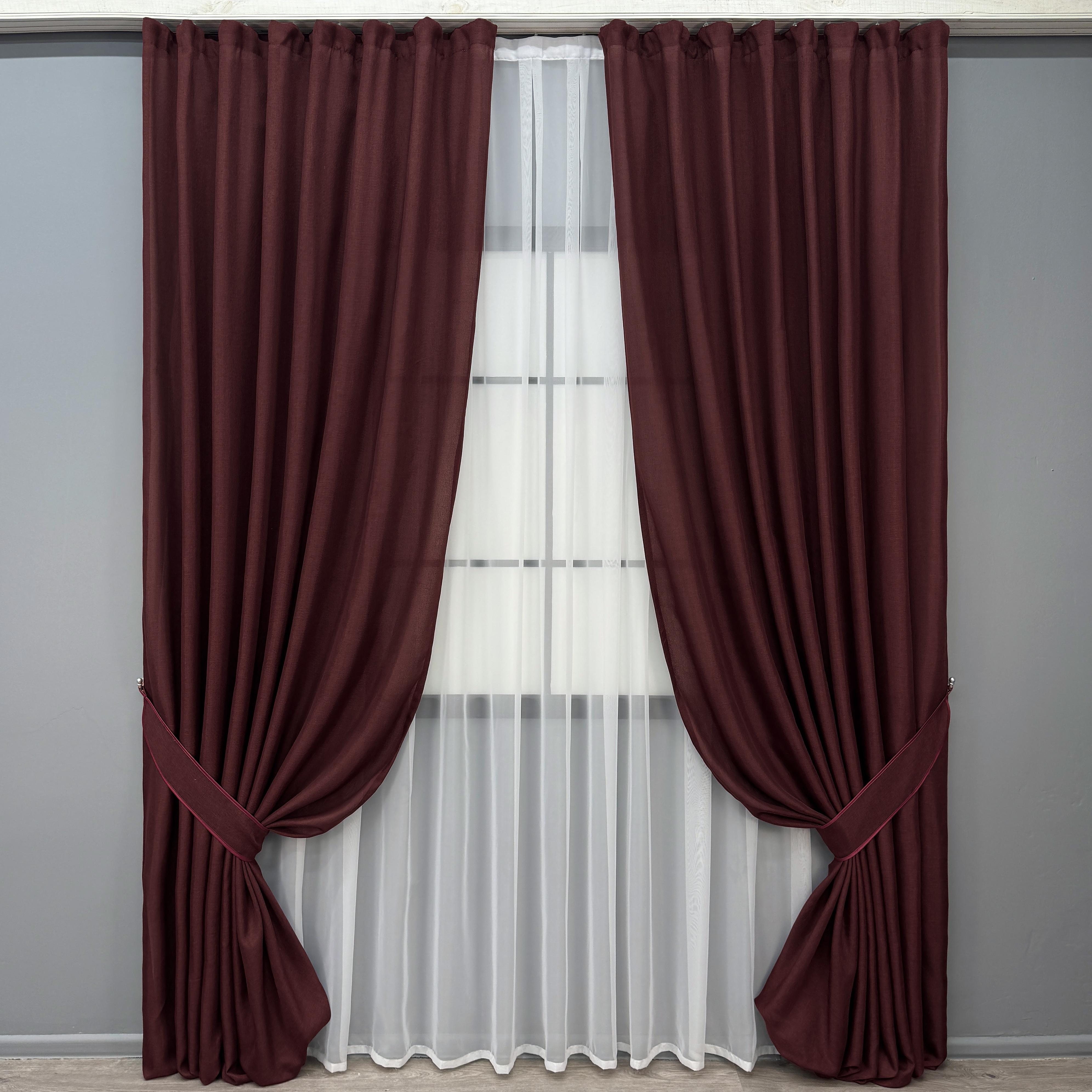 Комплект готовых штор VR-Textil Лен Мешковина №2063ш 200х285 см 2 шт. Марсала (32-460)