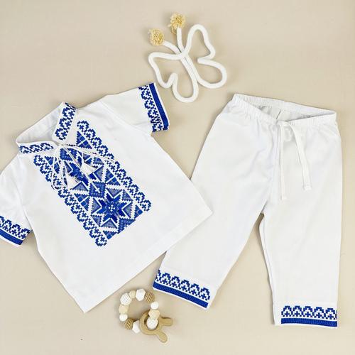 Костюм-вишиванка для хлопчика Family Tradition Козачок сорочка та штани сатин Білий (50142)