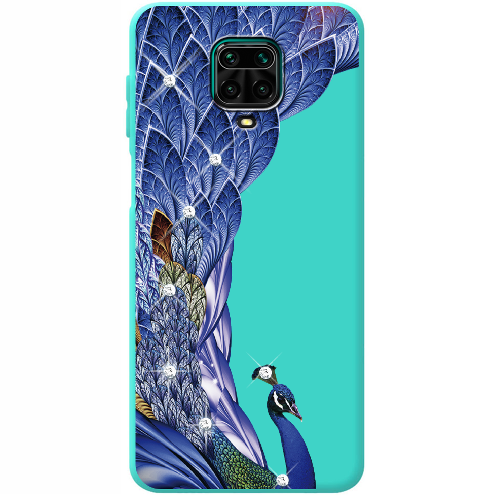 Чехол Boxface Xiaomi Redmi Note 9S Павлин со стразами Мятный силикон (39475-rs7-39917)