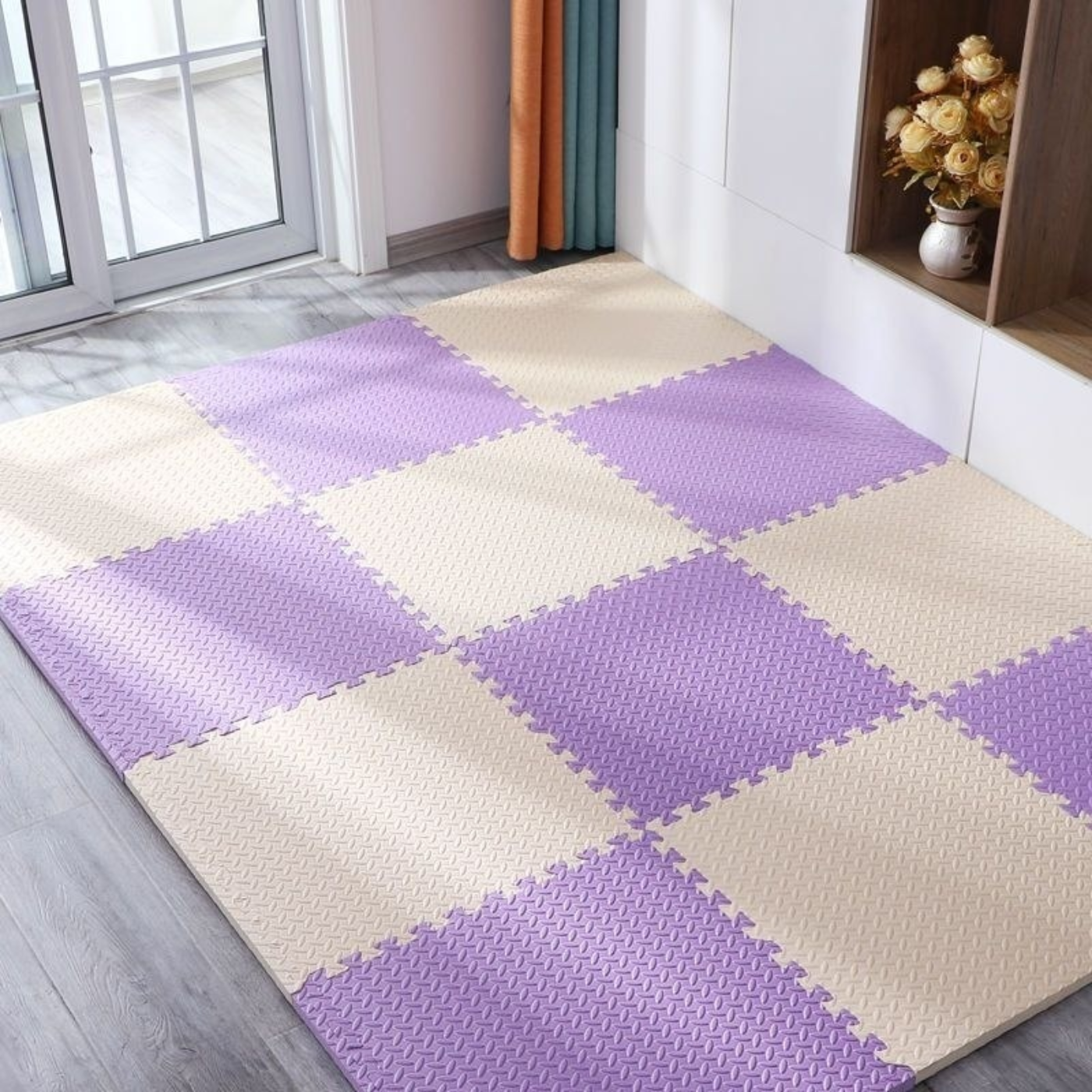 Коврик-пазл без покрытия термо из Eva-половой пены 20 пазлов площадь покрытия 7,2м2 толщина 1 см 60х60 см Фиолетовый