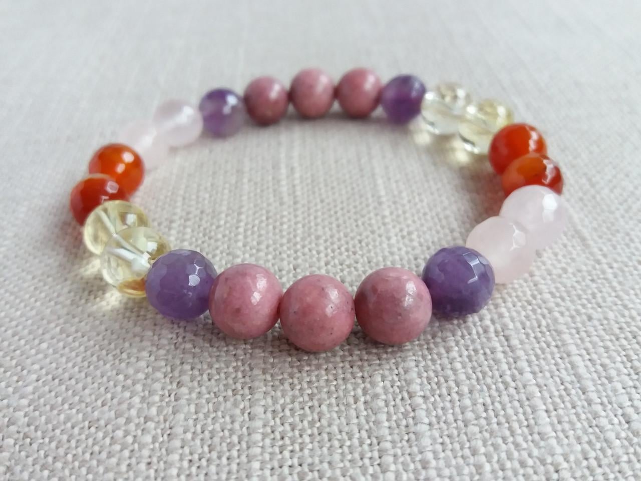 Браслет женский Родонит/Аметист/Розовый кварц/Сердолик/Цитрин (1114147676)