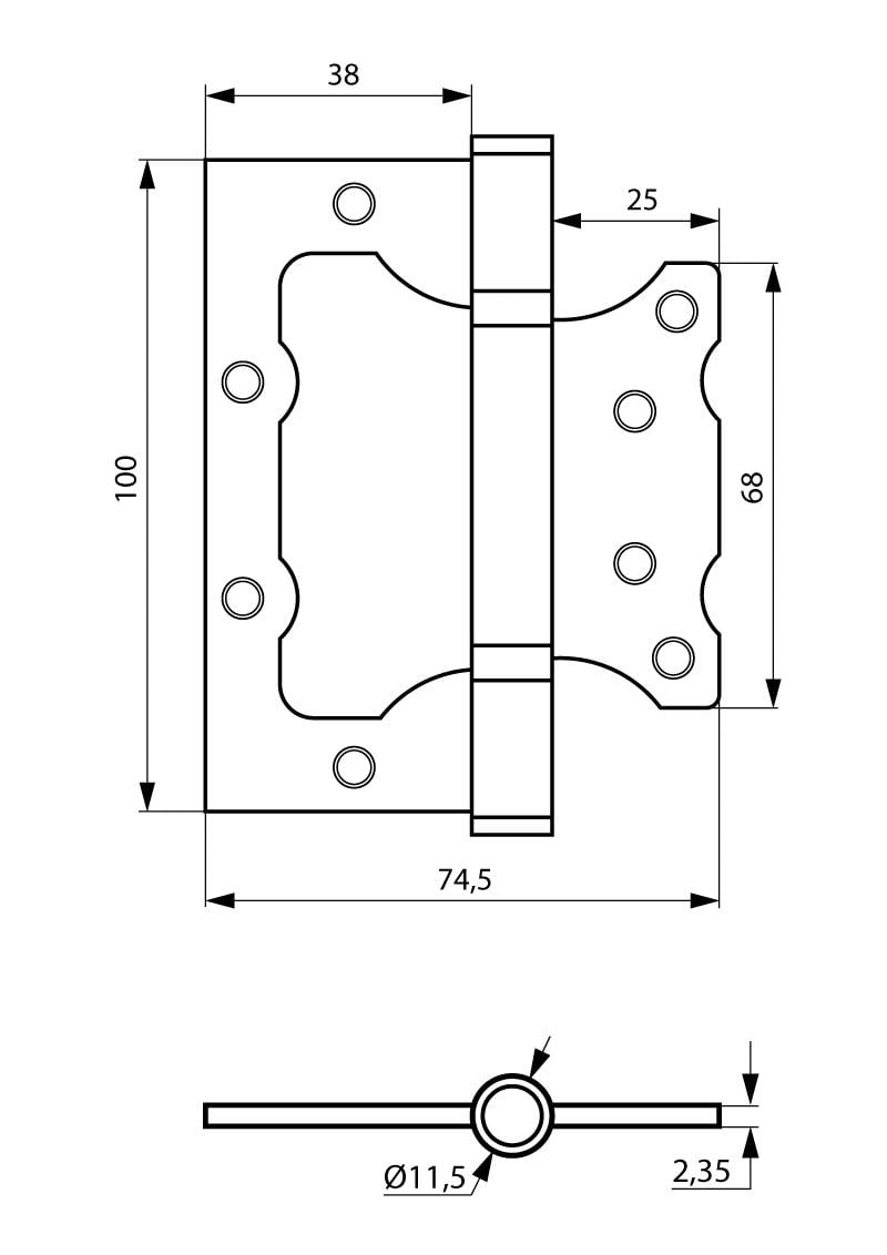 Петля дверна Siba універсальна накладна 100 мм Нержавіюча сталь (2BB 4"х3"х2,35mm FHP SN) - фото 3 Петля дверна Siba універсальна накладна 100 мм Нержавіюча сталь (2BB 4"х3"х2,35mm FHP SN) - фото 3