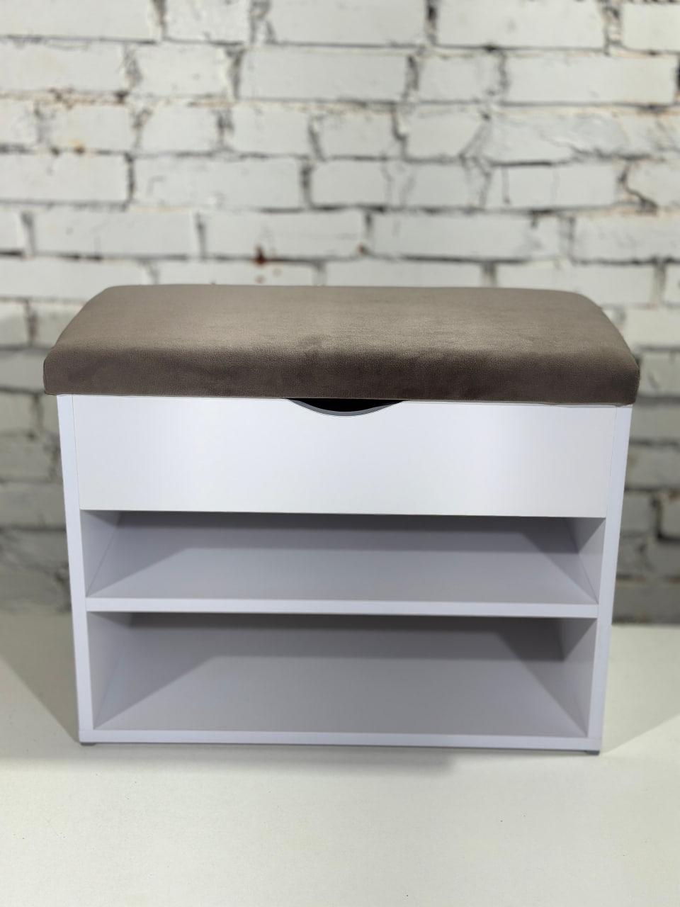 Тумба для взуття ДСП/тканина 30х70х45 см Білий/Капучіно - фото 2 Тумба для взуття ДСП/тканина 30х70х45 см Білий/Капучіно - фото 2