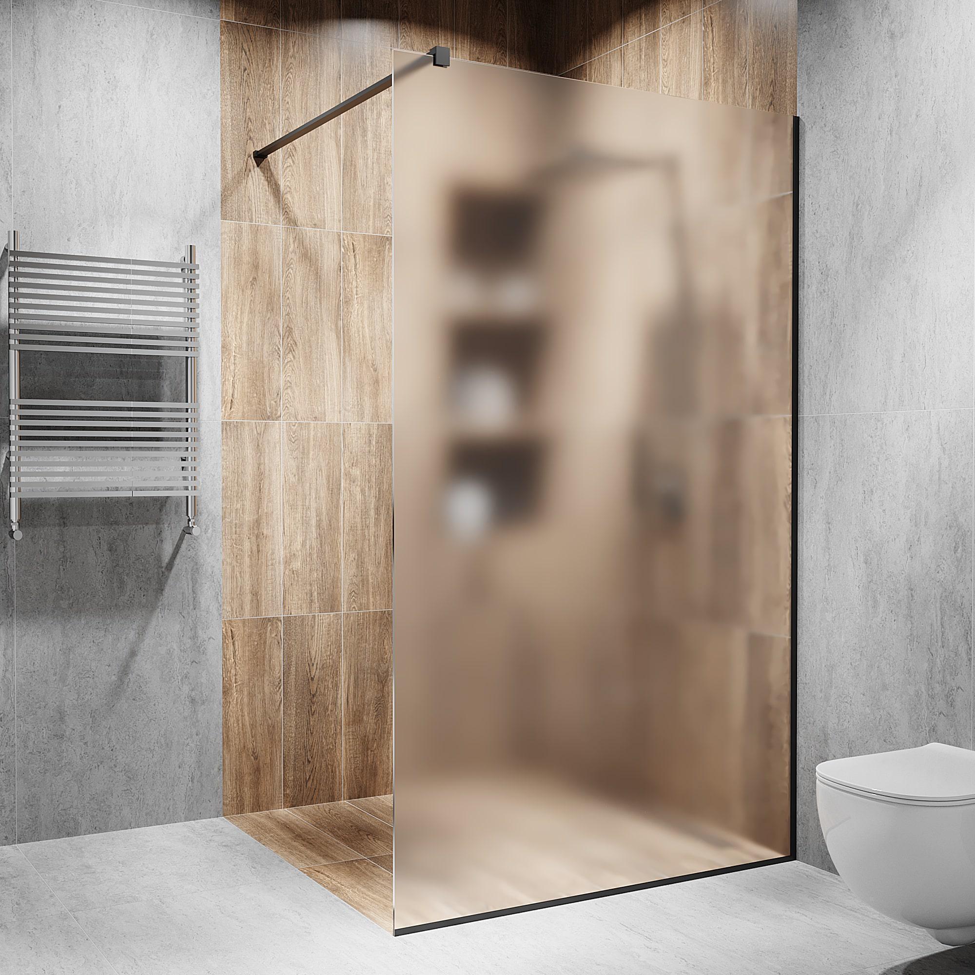 Перегородка скляна душова 2000х1100 мм скло діамант з фурнітурою чорною матовою