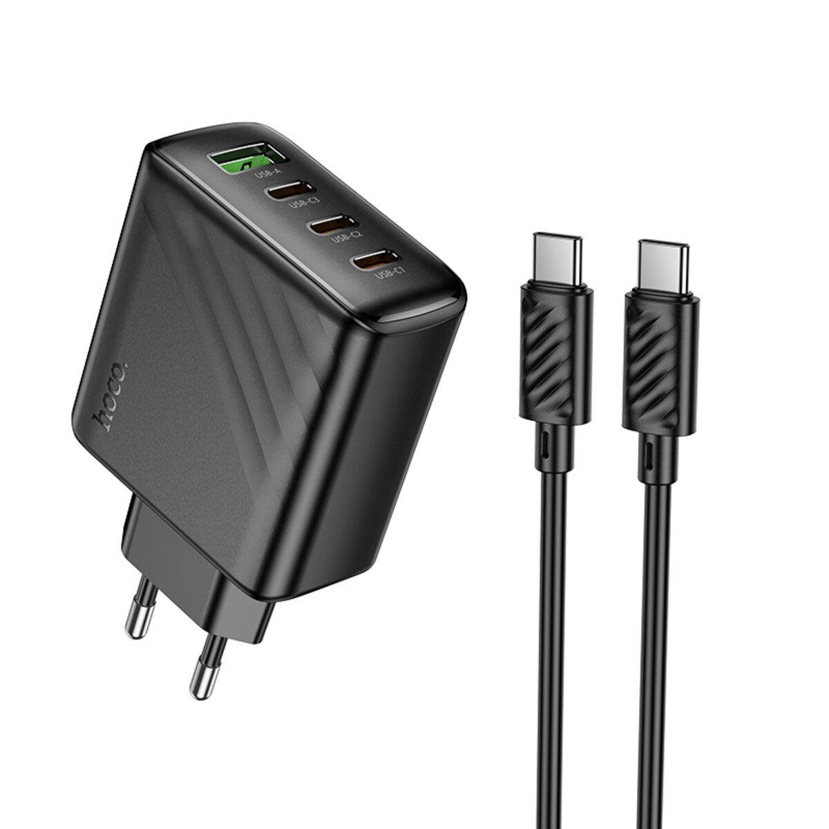 Зарядний адаптер Hoco CS27A Supply PD67W 3 порти Type-C + 1 USB-A 67W кабель C to C Чорний (612302)