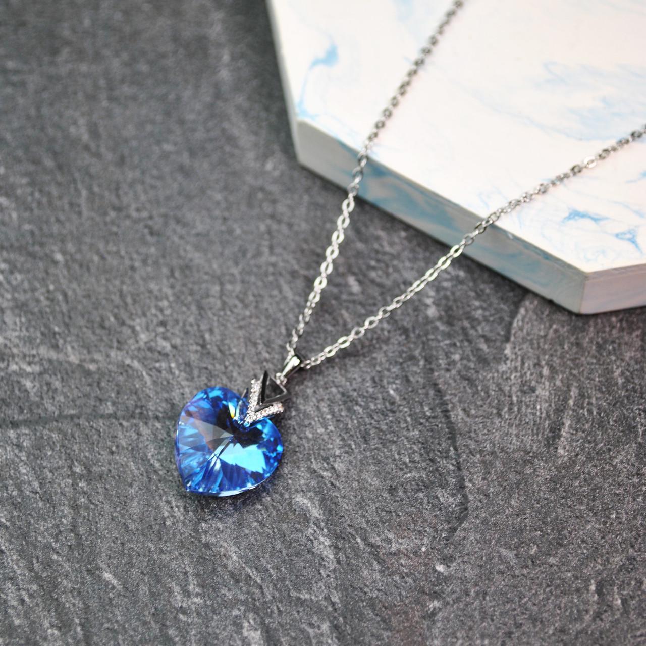 Кулон Swarovski сердце на цепочке медицинская сталь родий (x211-1)