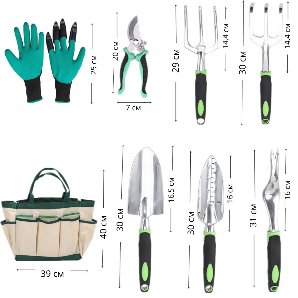 Набір для саду та городу сумка з комплектом ручних інструментів із секатором і гумовими рукавичками - фото 4 Набір для саду та городу сумка з комплектом ручних інструментів із секатором і гумовими рукавичками - фото 4