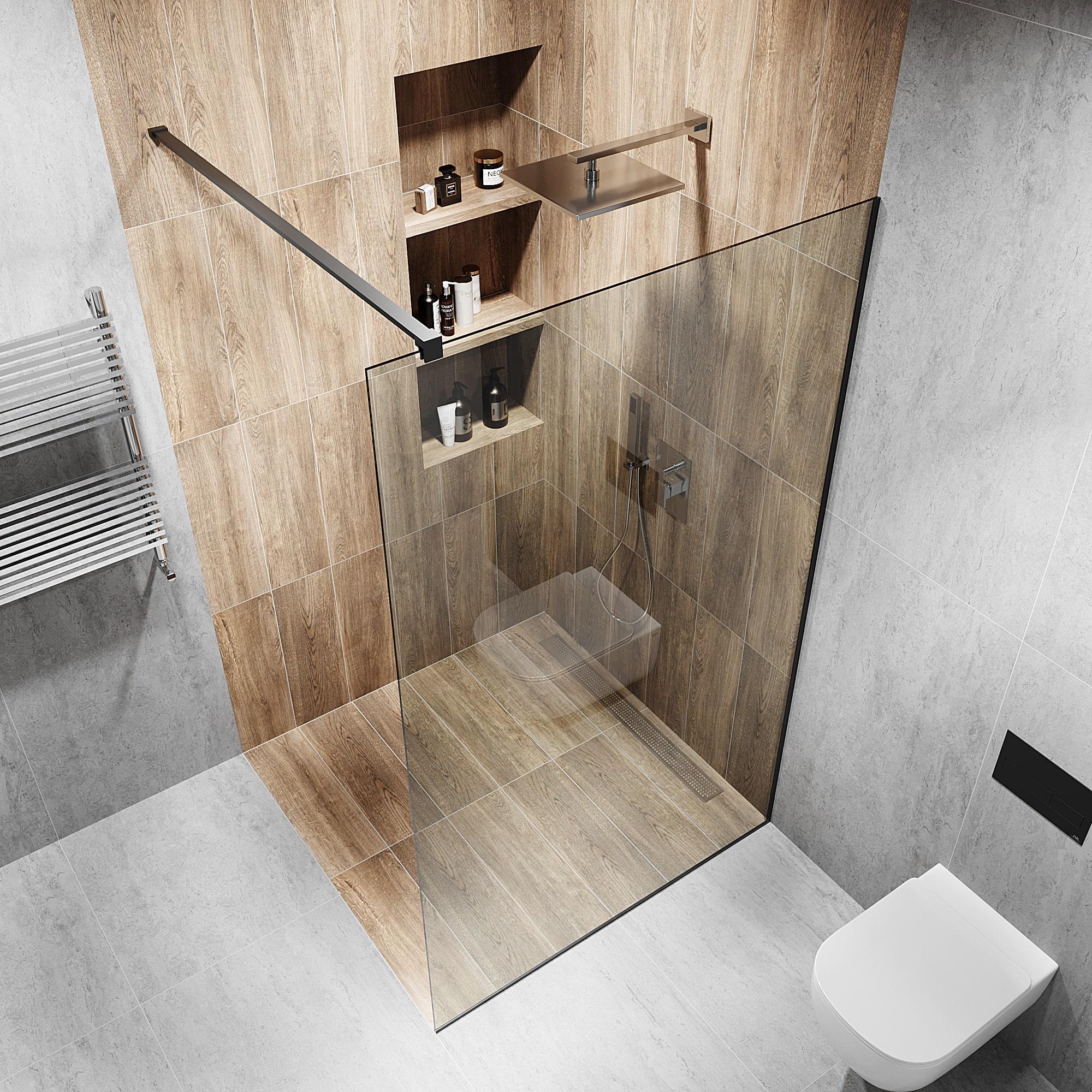 Душова перегородка скляна 2000х600 мм з склом прозорим та чорною матовою фурнітурою (model-A.29) - фото 2