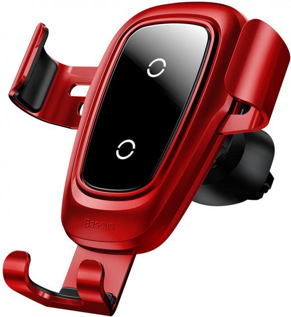 Автотримач з бездротовою зарядкою Baseus Metal Gravity Car Mount 1,7A QC3,0 Red (WXYL-B09)