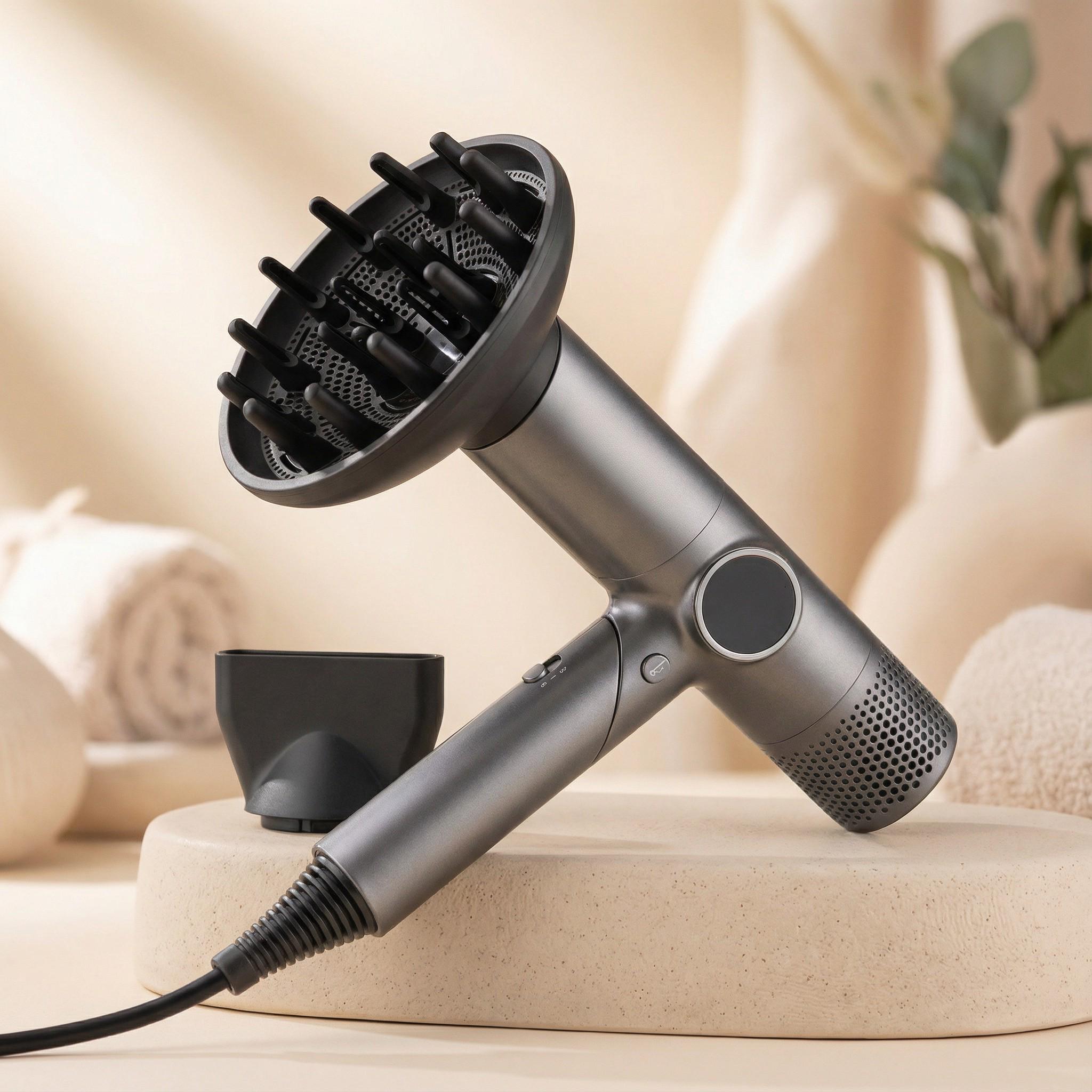 Фен складной дорожный для волос с LED-дисплеем насадки концентратор и диффузор 1600 Вт серый (HD-Y1000ST1)
