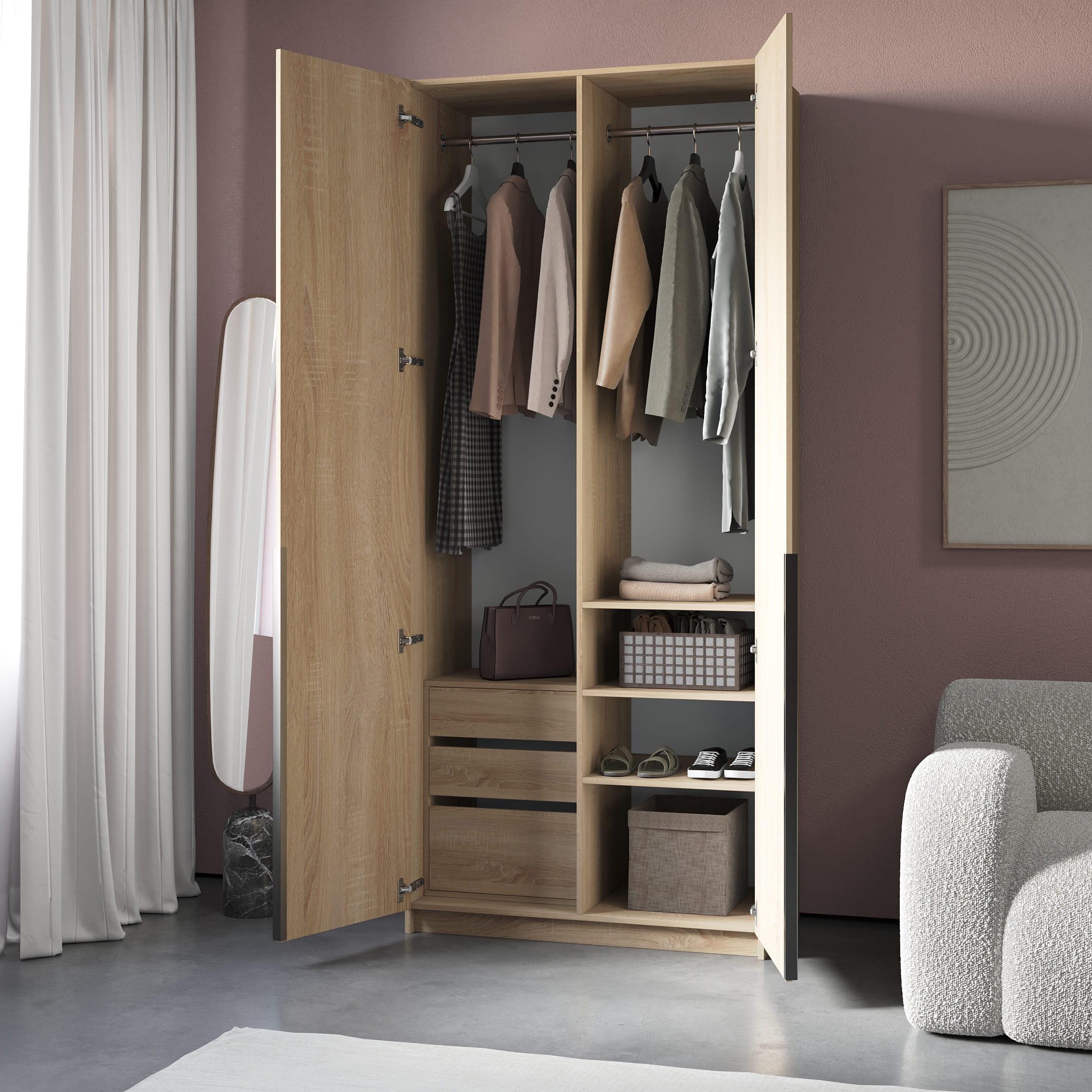 Шкаф со штангами и встроенной тумбой 234,5х90х50 см Дуб Сонома (380518)