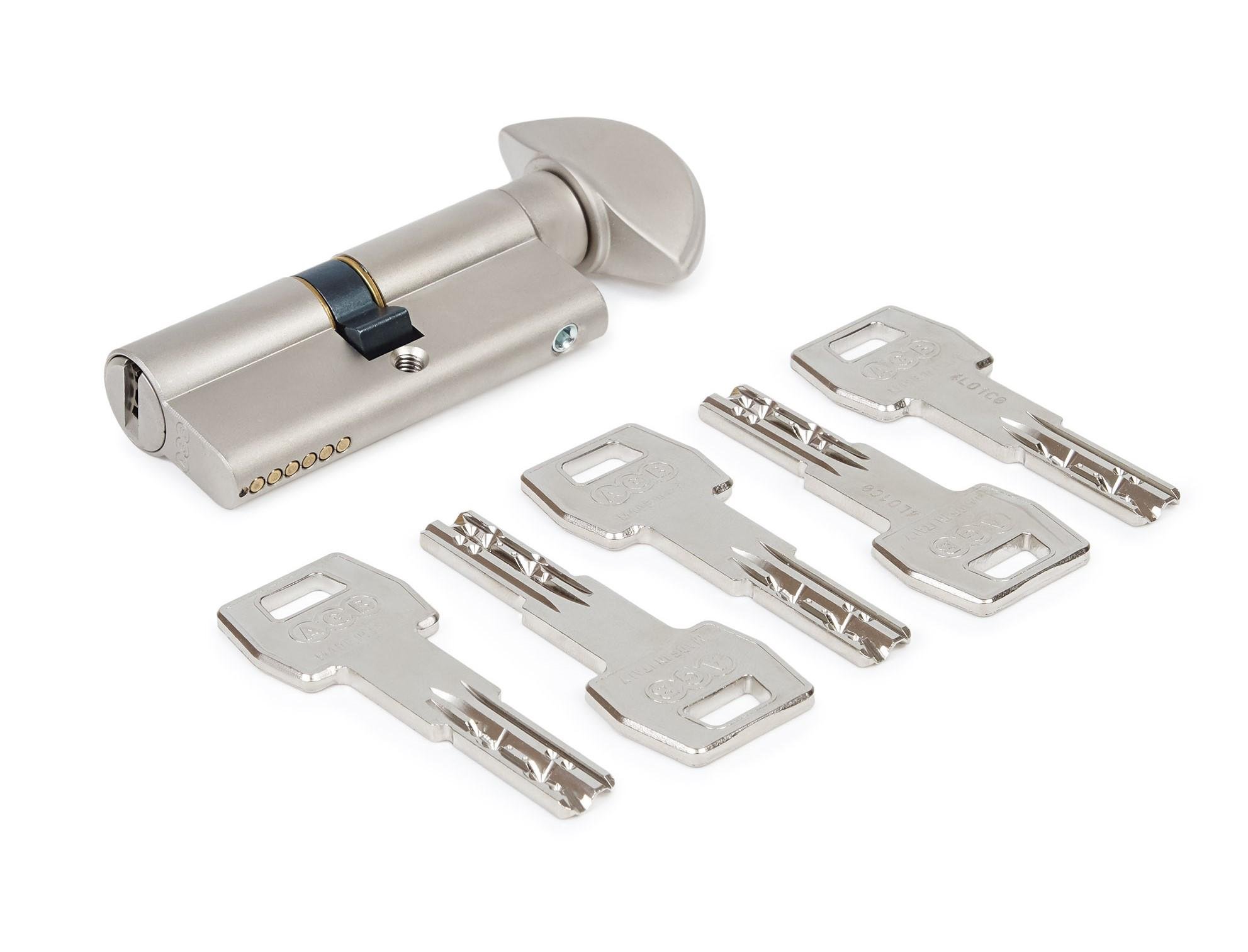 Цилиндр AGB SCUDO 5000 PS 60 мм 30/30Т ключ/тумблер Никель матовый (СА2016.25.25) - фото 1