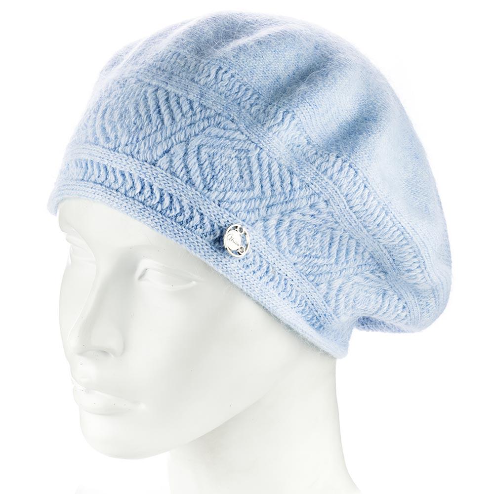Берет женский ангоровый двойной Atrics WH912 с узором Голубой