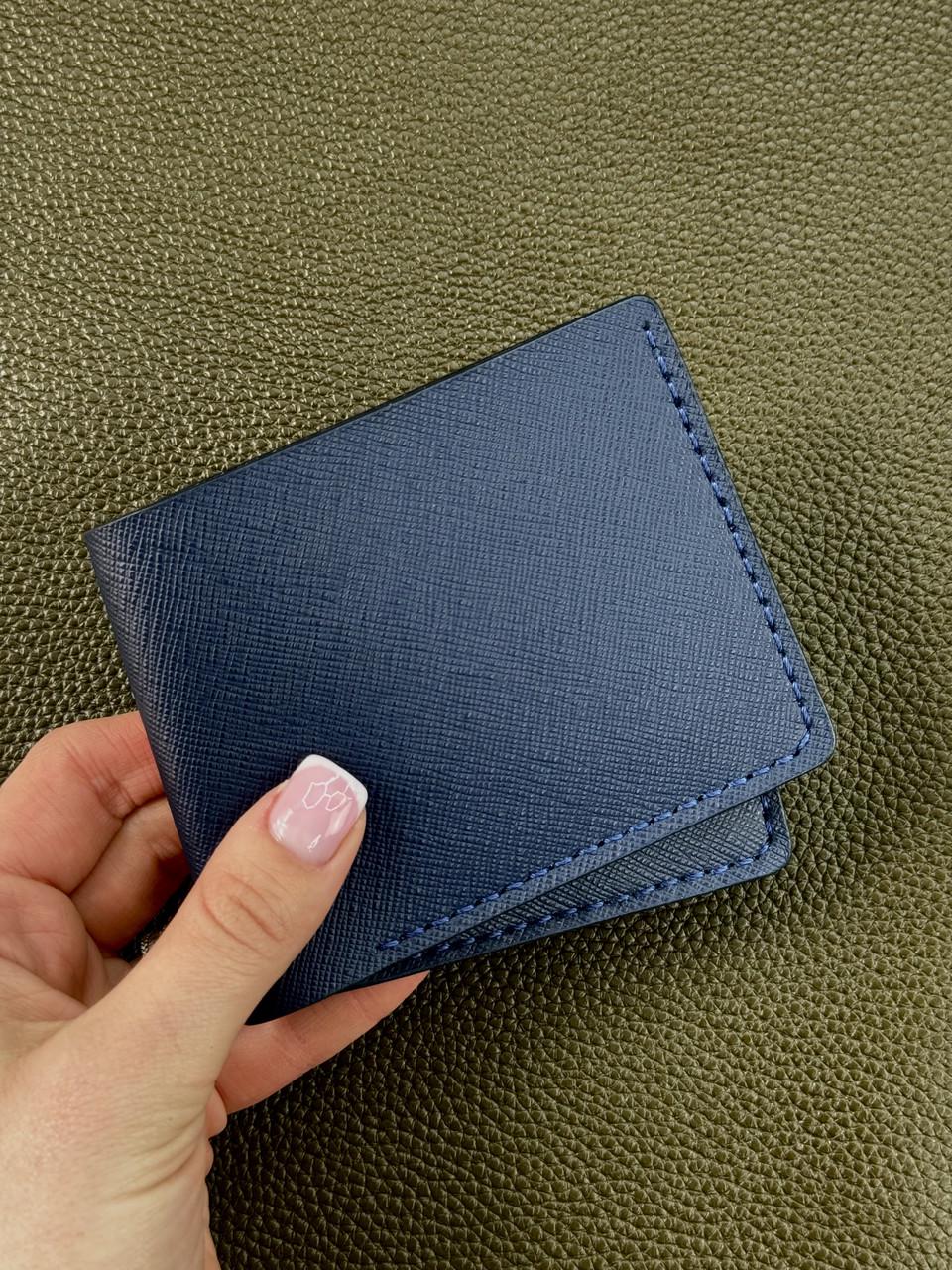 Кошелек-бифолд мужской из натуральной кожи Saffiano ручной работы Синий (2576234718)