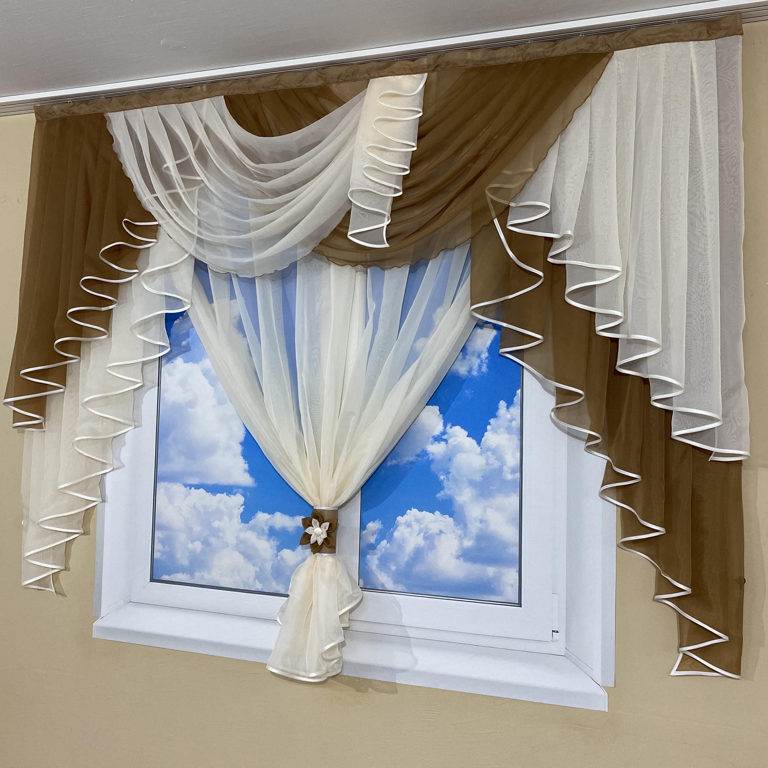 Ламбрекен с тюлью TG Home №431 Коричневый (431-13) - фото 3