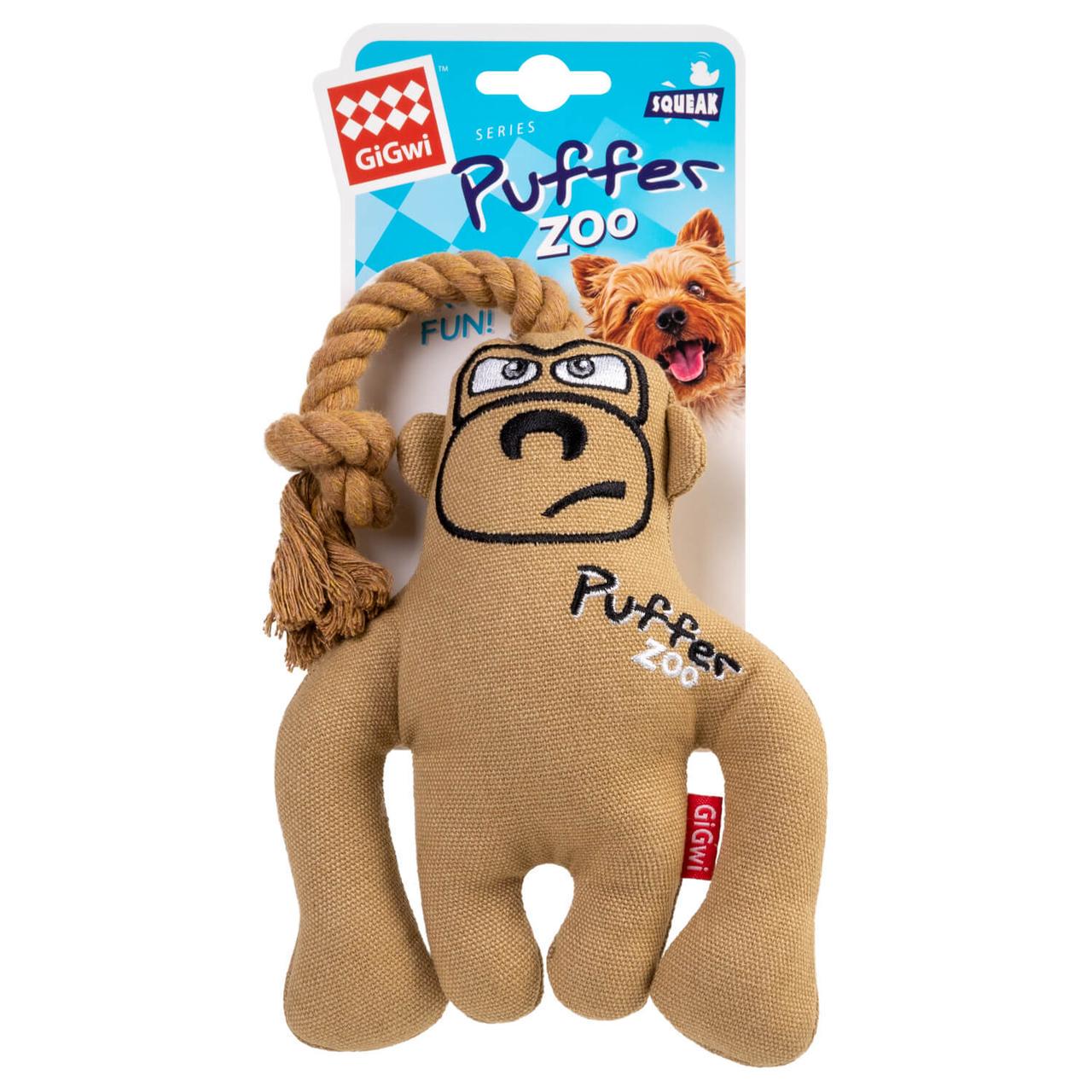 Игрушка для собак GiGwi Puffer zoo Обезьяна с пищалкой текстиль/веревка 31 см (2317)