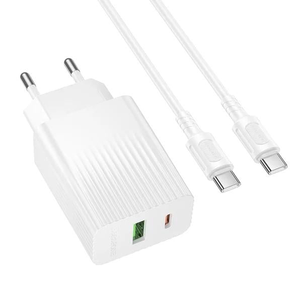 Зарядное устройство сетевое Borofone BAS76A Source 30W USB-C/USB-A с кабелем Type-C White (6941991122927)
