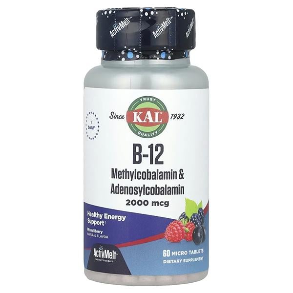 Витамин KAL Vitamin B-12 Methylcobalamin and Adenosylcobalamin Mixed Berry 2000 mcg 60 micro tabl. (28351747)