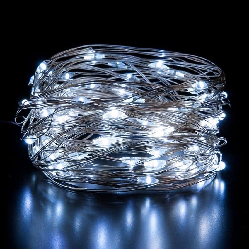 Гирлянда проволока Роса на батарейках 100 LED 10 м Белый