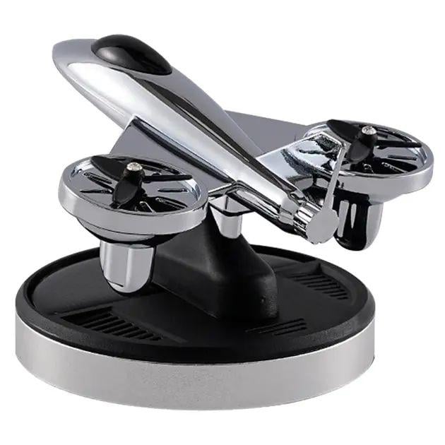 Ароматизатор для авто Самолет на солнечных батареях со сменным картриджем и вращением Серебристый/Черный (opt-104974)