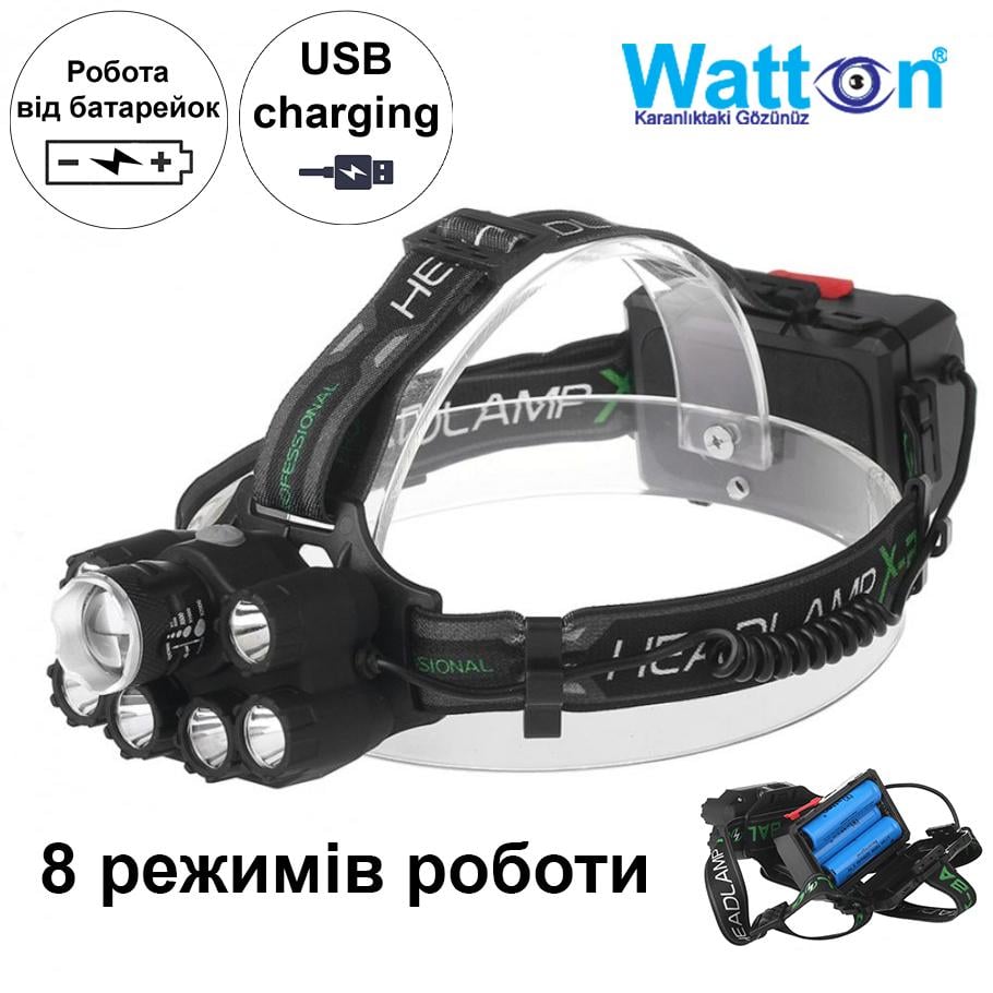 Ліхтар Led потужний налобний Watton WT-247 дальність 250-400 м - фото 5