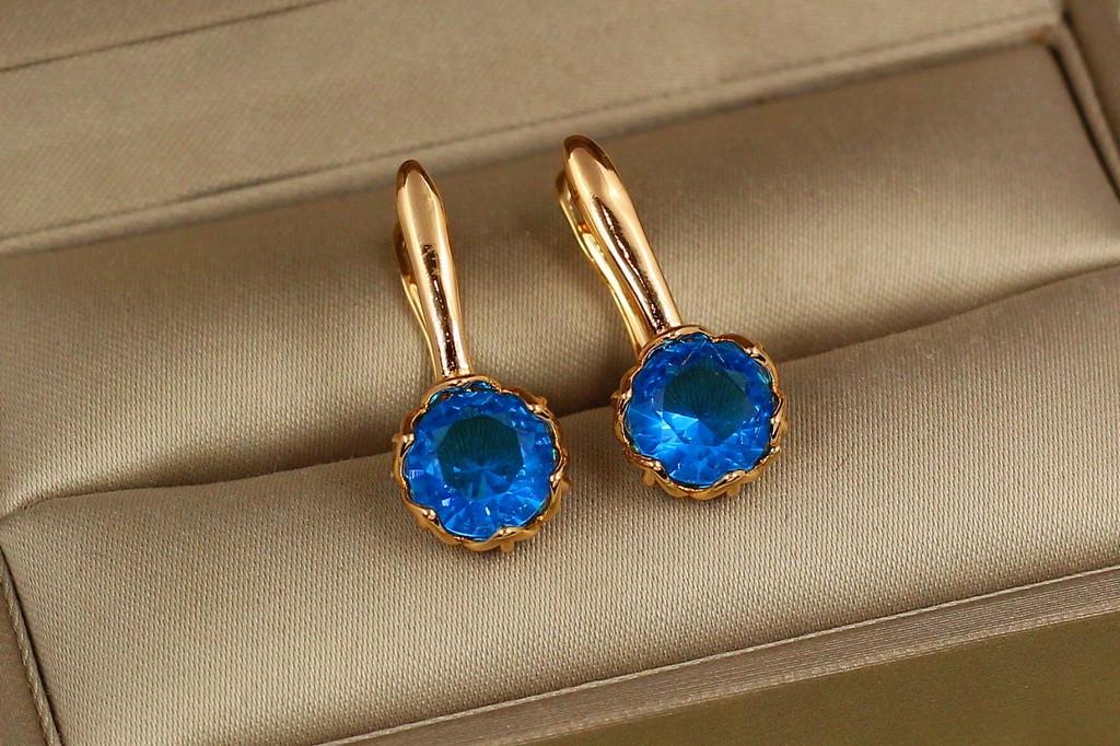 Серьги Xuping Jewelry величественная простота с голубым камнем 2,3 см Золотистый (2566773738)