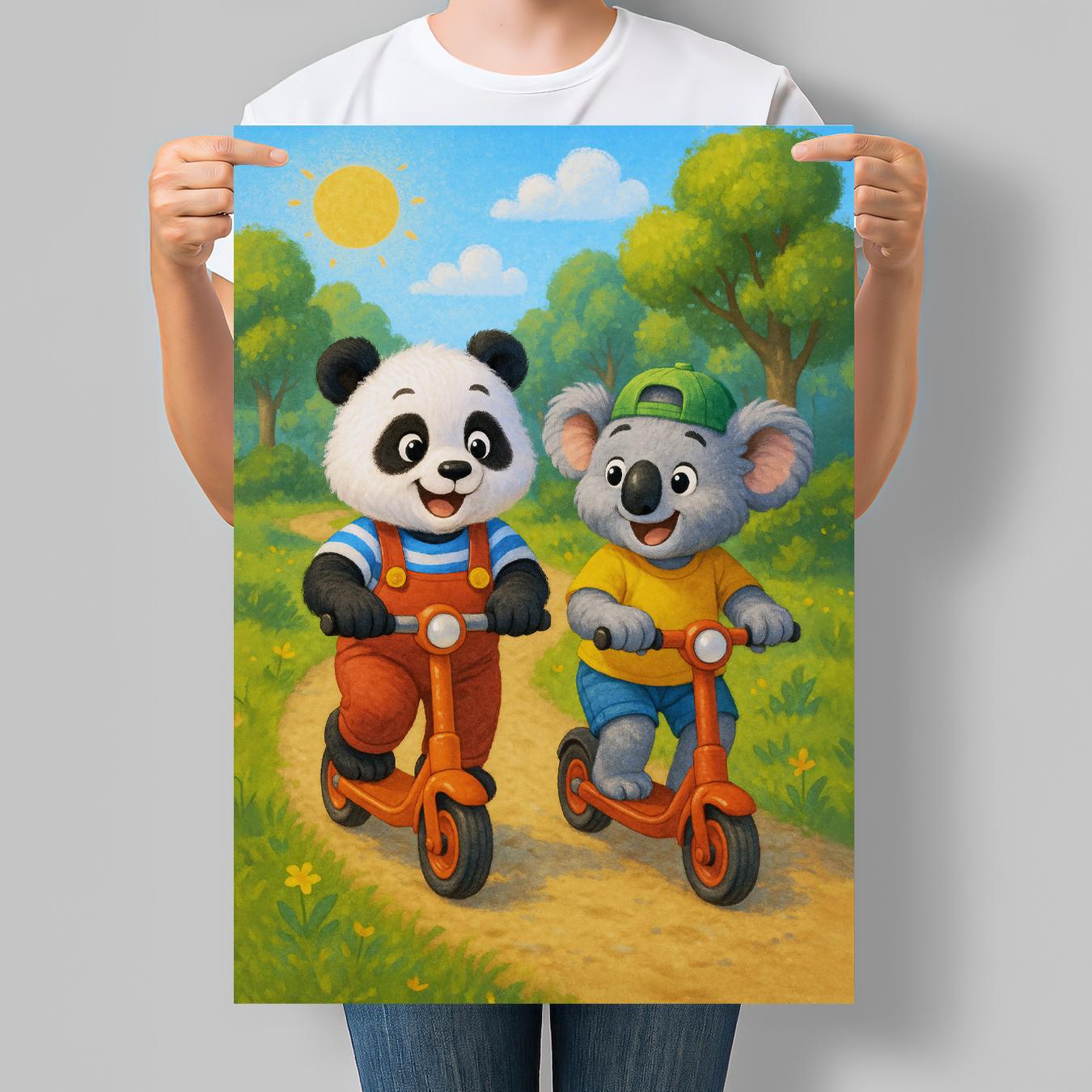 Постер для дитячої кімнати Панда і Коала на самокатах 42x60 см A2 без рамки (DYT011_A2)