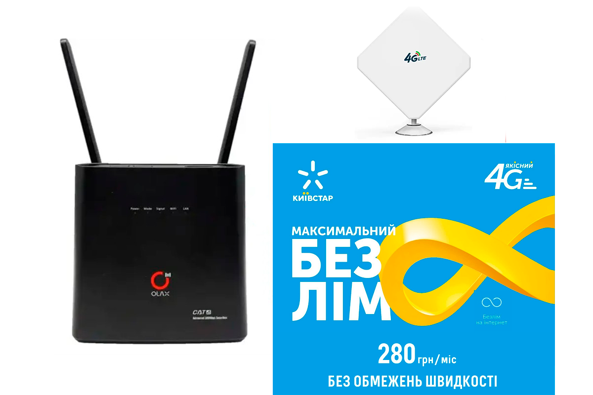 Роутер стаціонарний WI-FI 3G/4G LTE OLAX AX9 PRO 4000 мАг/Безлімітний пакет Київстар інтернет та антена