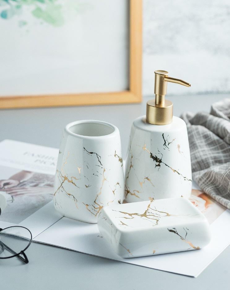 Набір аксесуарів для ванної кімнати Мармур 11454 3 пр. Білий (4571198) Набір аксесуарів для ванної кімнати Мармур 11454 3 пр. Білий (4571198)