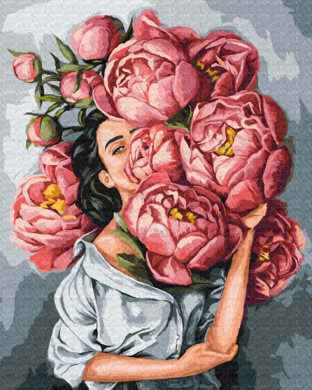 Картина за номерами Brushme дівчина півонія У хмарі півоній 40х50 см (BS53067)