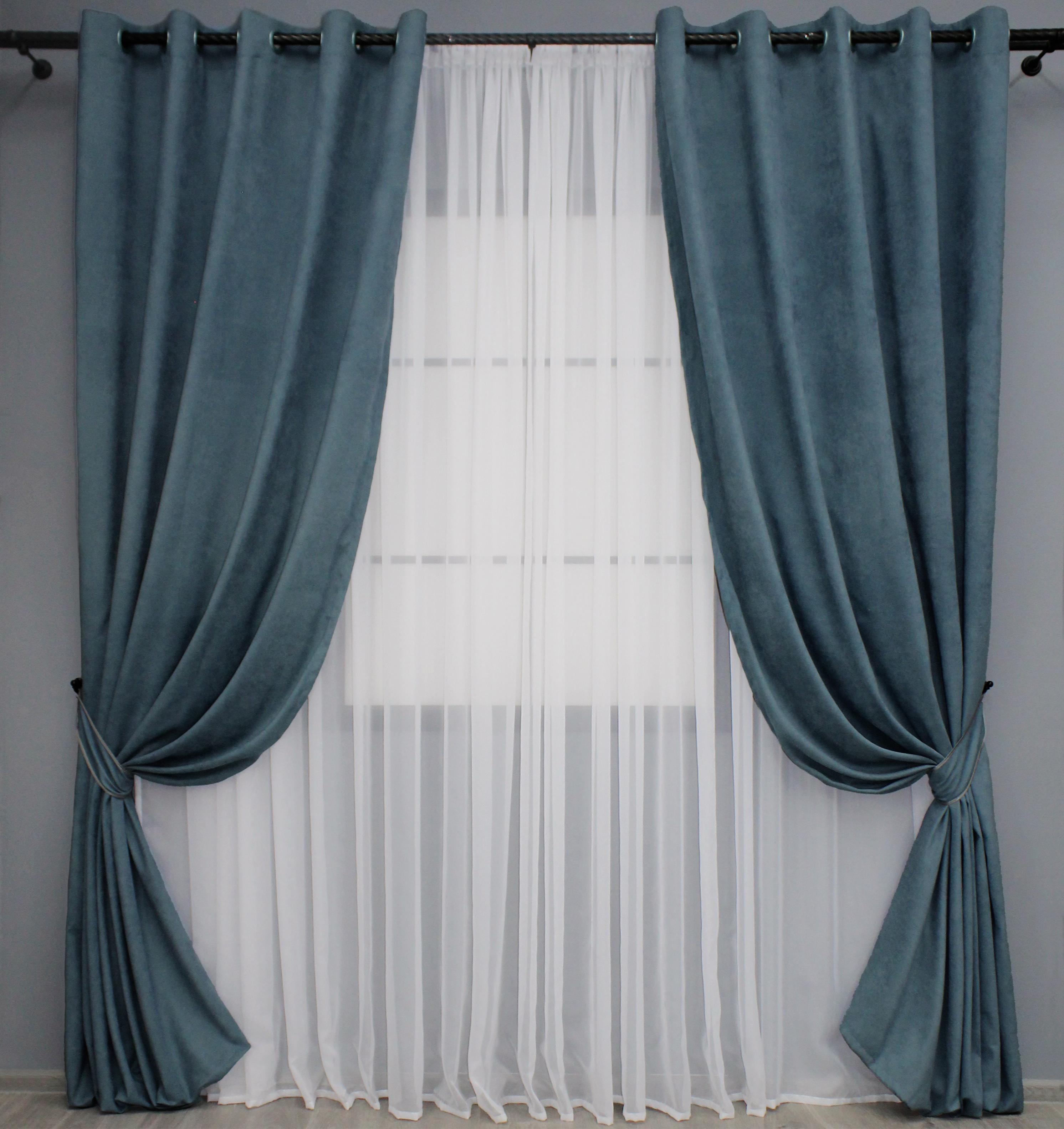 Комплект штор на люверсах VR-Textil Микровелюр Petek №1489ш 150х270 см 2 шт. Серо-голубой (37-0216)