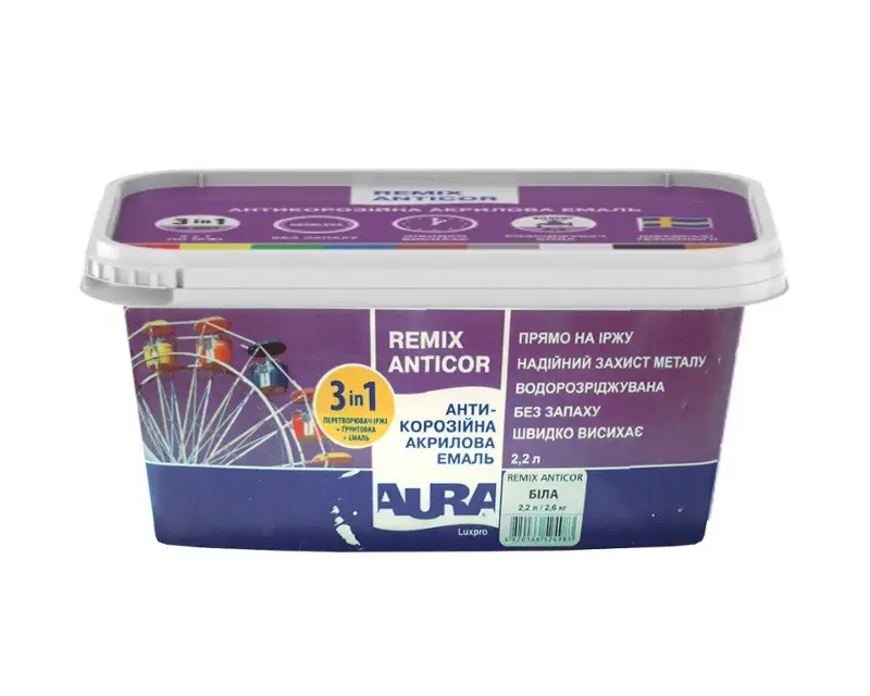 Эмаль-грунт акриловая Aura Lux Pro Remix Anticor 2,2 л Белый (2571448136)