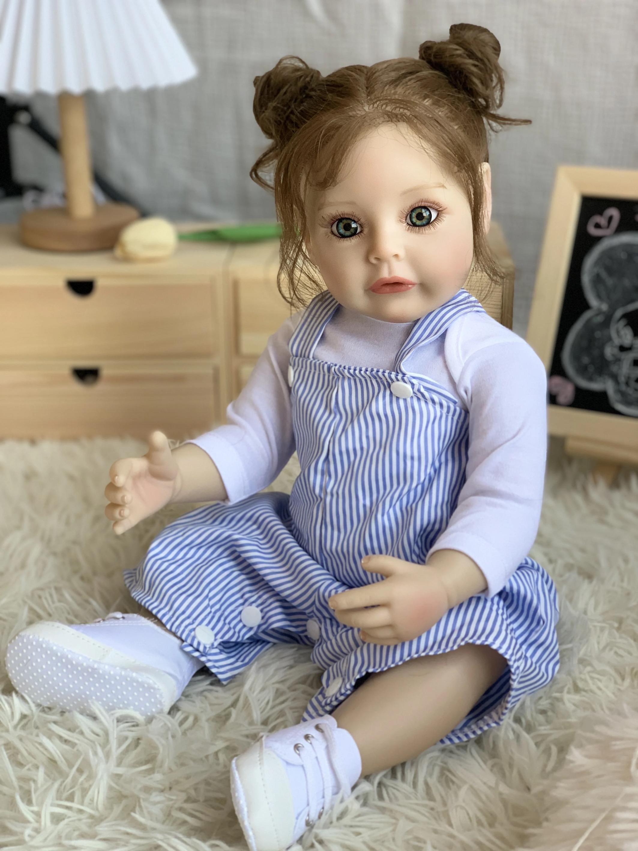 Кукла коллекционная силиконовая Reborn анатомическая девочка с длинными волосами Аманда виниловая 55 см