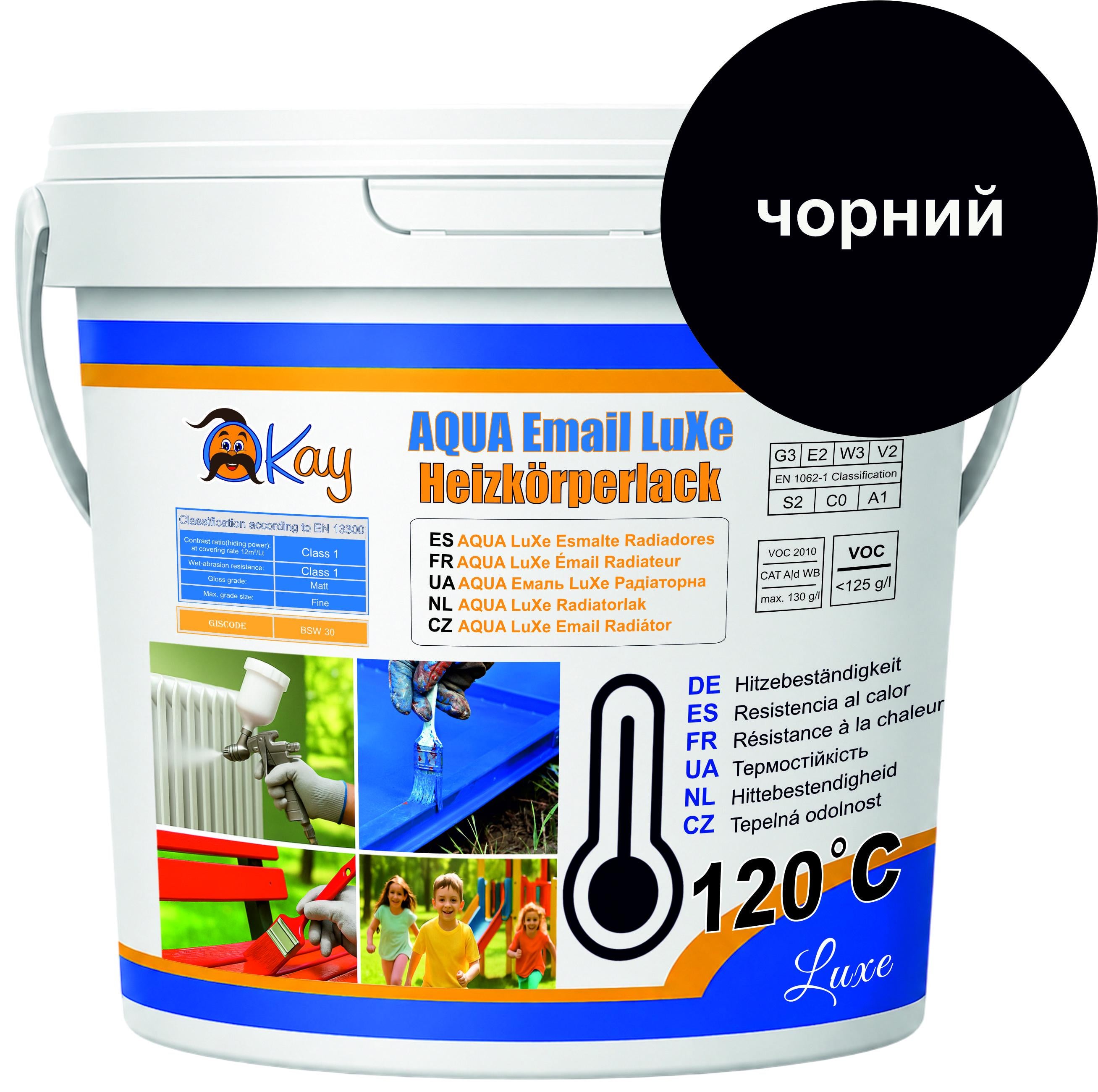 Термостойкая краска для радиаторов OKAY AQUA LuXe акриловая эмаль 0,77 л/0,9 кг Черный