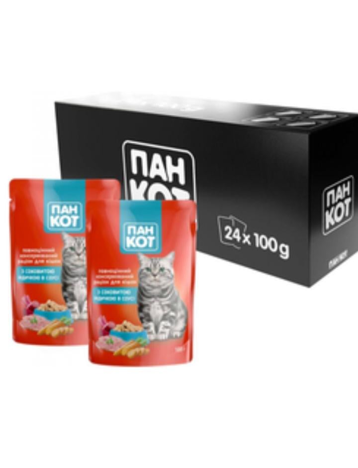 Корм влажный для кошек Пан Кот индейка в соусе пауч 100 г по 24 шт. (33) - фото 2 Корм влажный для кошек Пан Кот индейка в соусе пауч 100 г по 24 шт. (33) - фото 2