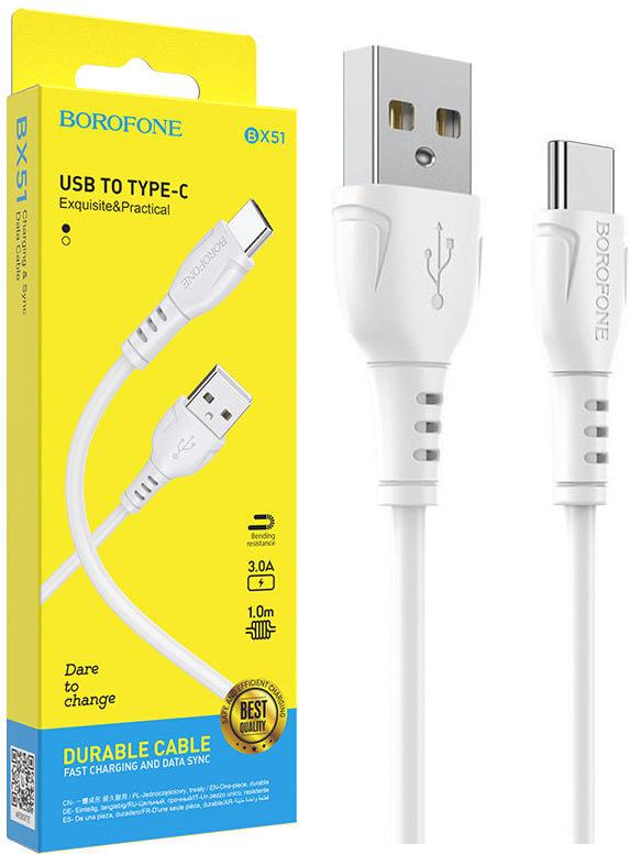 Кабель интерфейсный Borofone BX51 USB-Type-C 1 м White (33522) Кабель интерфейсный Borofone BX51 USB-Type-C 1 м White (33522)