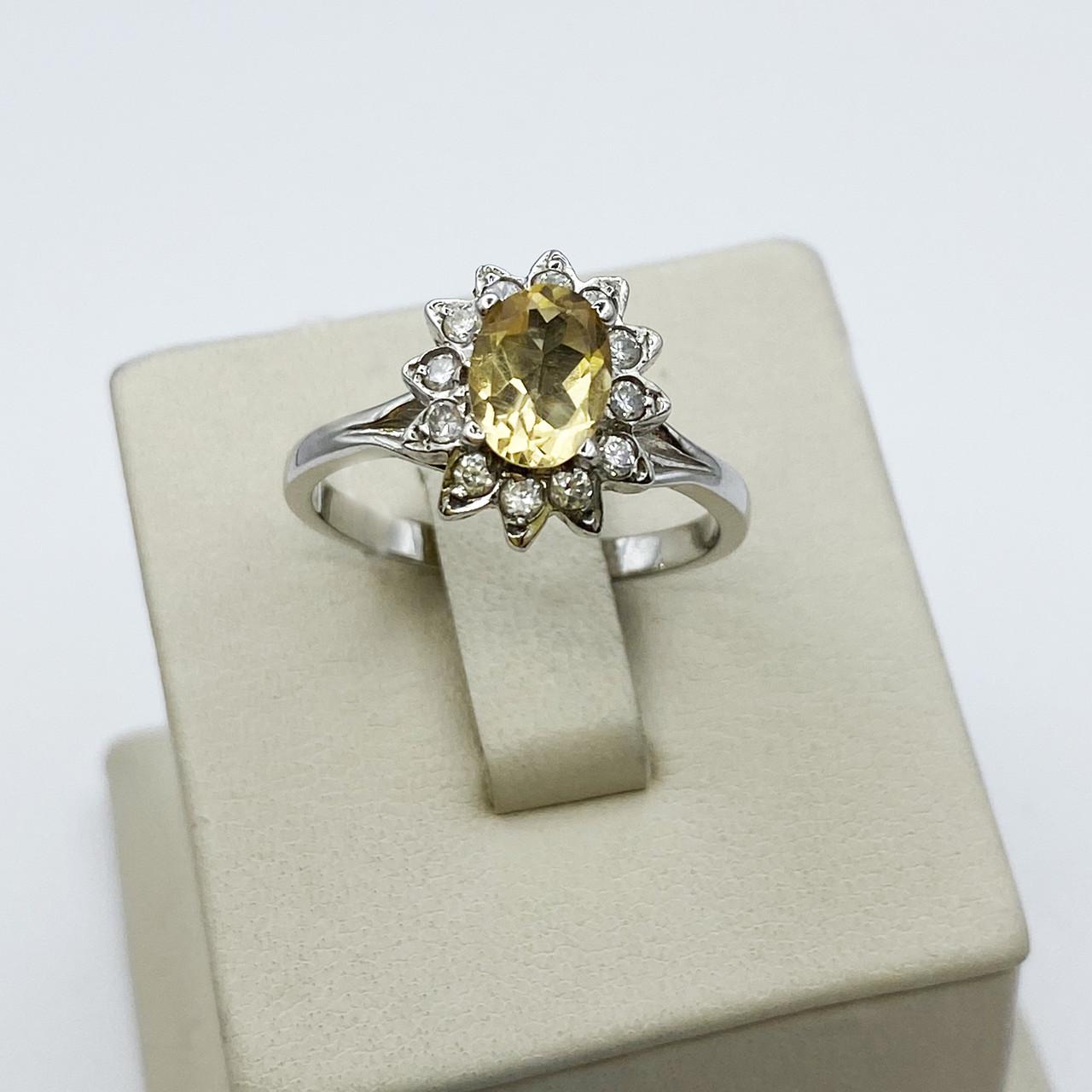 Кольцо серебряное Цветок с цитрином и кубическим цирконием р. 19,5 4,02 г (1974596023)