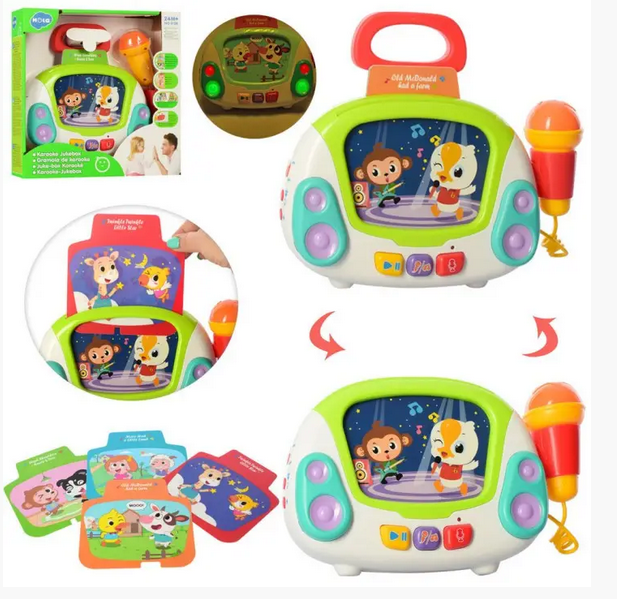Игра для малышей Караоке Hola 3138 подсветка/4 музыкальные карты/веселые мелодии/звукозапись/микрофон - фото 5
