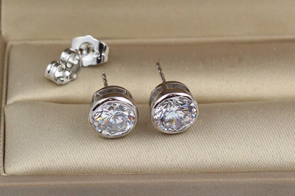 Серьги гвоздики Xuping Jewelry Камень в ободке 8 мм Серебристый