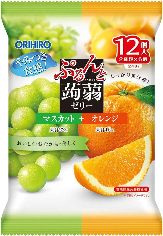 Конфета японская жидкий желе Orihiro Plantdew Konnyaku Jelly Pouch Muscat And Orange 12 шт. (2493191846)