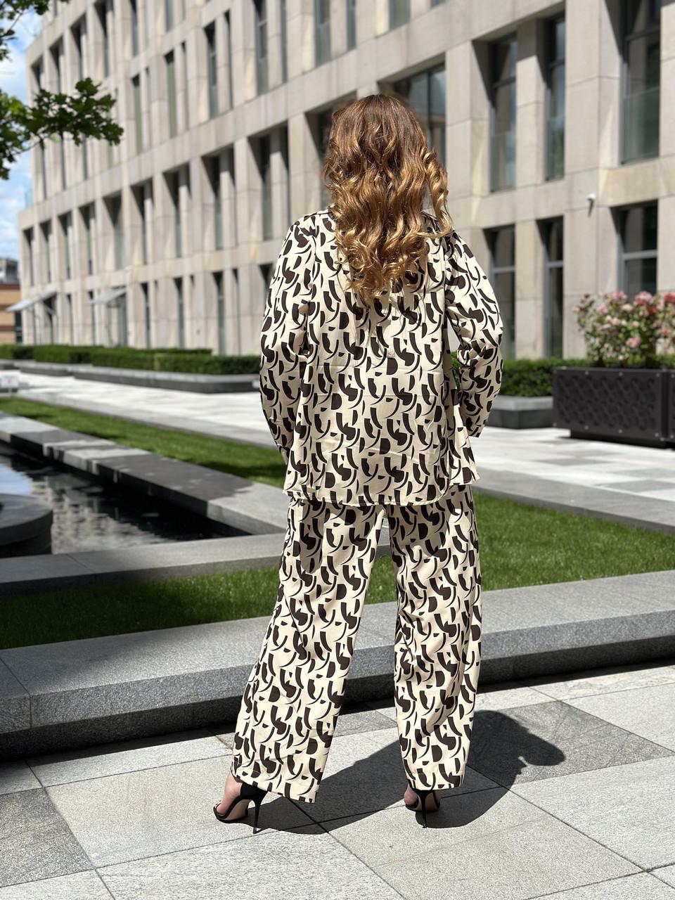 Костюм женский софт рубашка и брюки с шоколадным принтом 2XL Капучино (2656570190) - фото 6