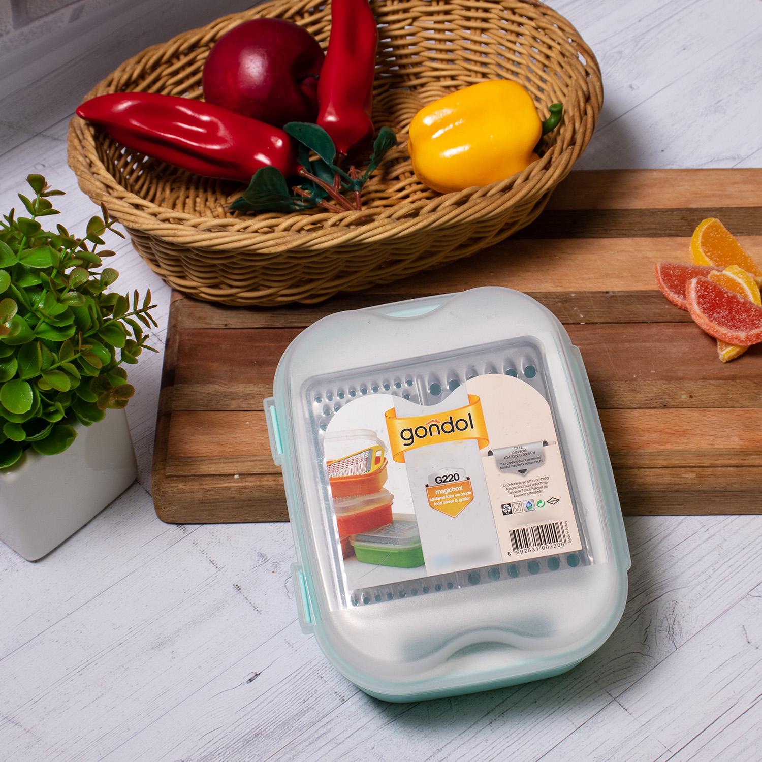 Тертка для кухні Gondol Plastic з контейнером та кришкою 21х17х7,5 см Блакитний (85315) - фото 13