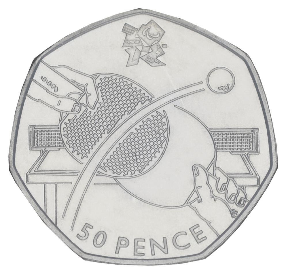 Коллекционная монета Великобритания 50 пенсов 2011 UNC XXX Летние Олимпийские игры 2012 в Лондоне Настольный теннис (М20928)