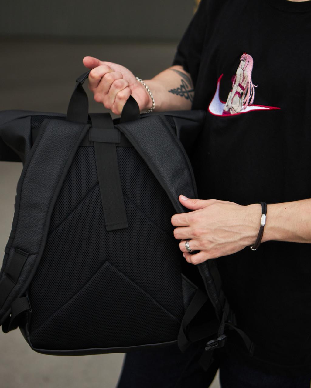 Городской рюкзак RollTop унисекс зернистая экокожа Черный (385933122) - фото 4 Городской рюкзак RollTop унисекс зернистая экокожа Черный (385933122) - фото 4