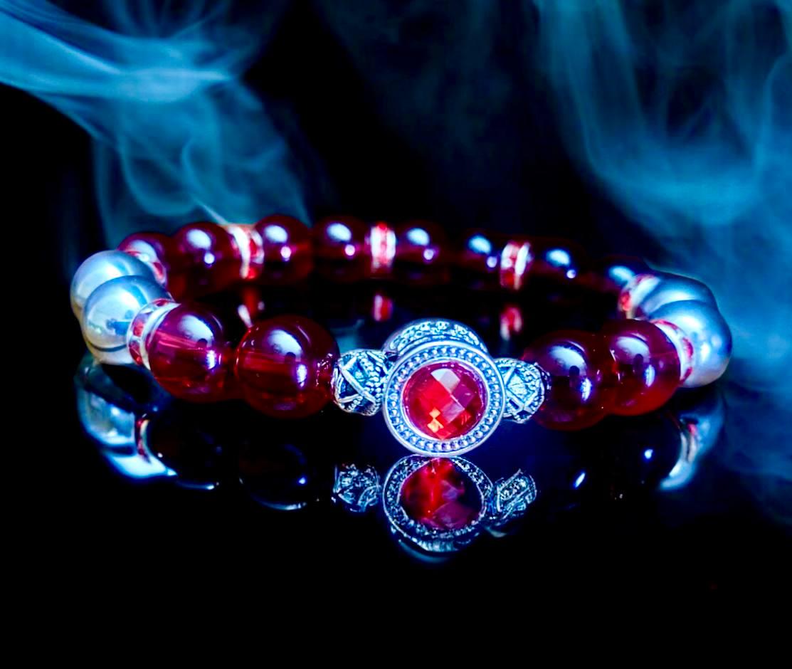 Браслет LITAURS натуральный камень гранат/гематит с металлическими вставками М 15-17 см (251113)