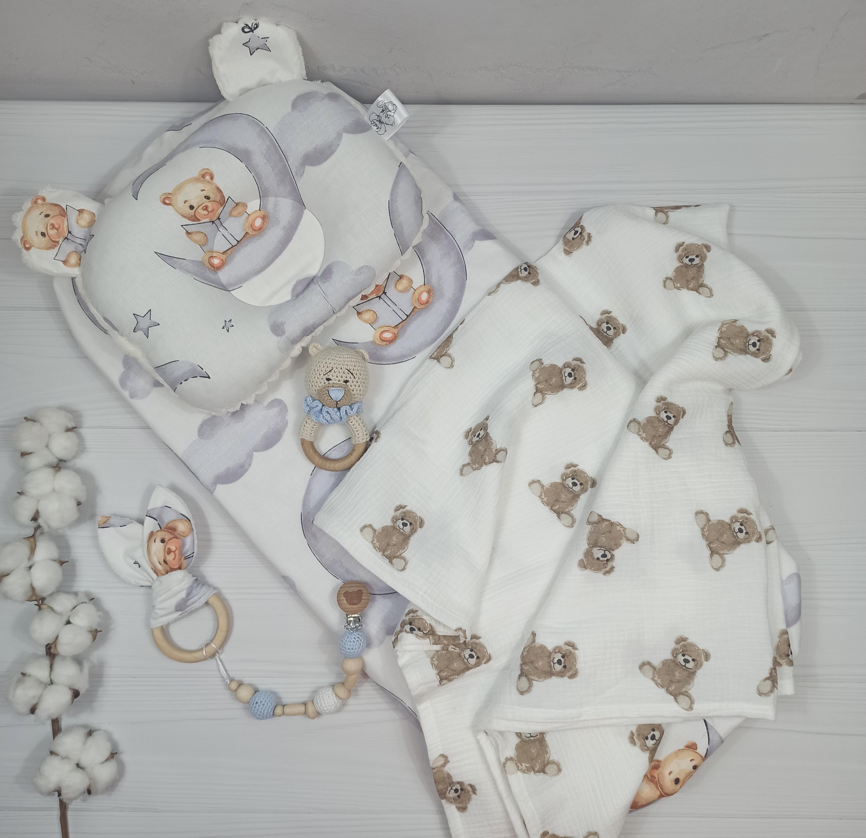 Набор в коляску a.l.babybox Мишка с муслиновым пледом Молочный (NA 18189073)