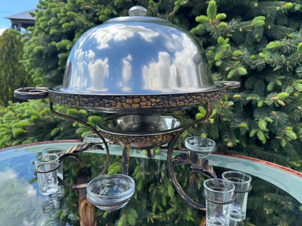 Садж для шашлику з підігрівом 3 соусниці/6 чарок скляних 36 см - фото 4